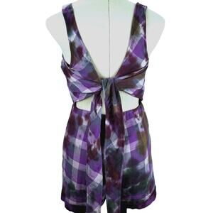 Rachel Roy Shorts Romper Size 6 Purple Plaid Tie Dye Bohemian Musc Festival Sea